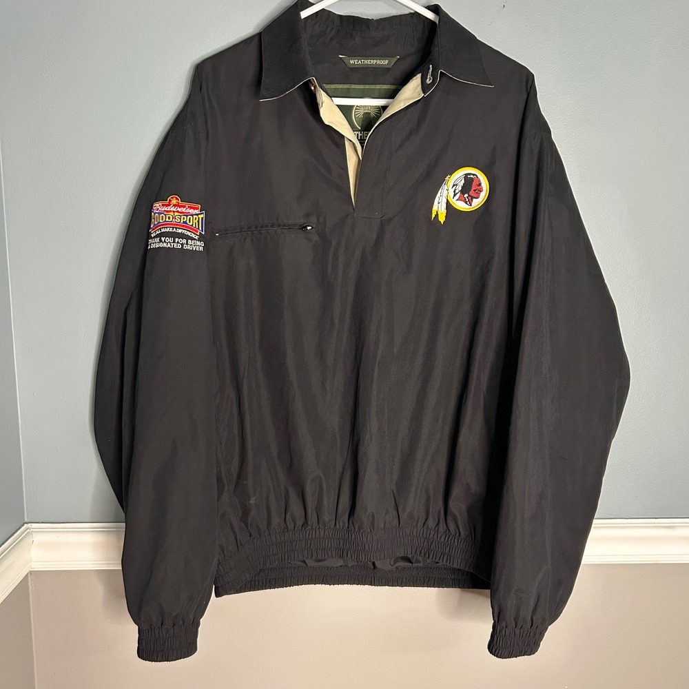 Mens Weatherproof Washington logo NFL‎ Budweiser Windbreaker Jacket Black Medium
